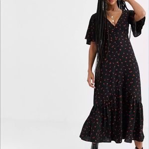Pull & Bear Cherry Print Midi Dress